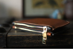 Handmade Women Leather Clutch Wallets Slim Zip Clutch Phone Purse For Women