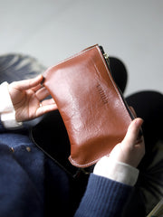 Handmade Women Leather Clutch Wallets Slim Zip Clutch Phone Purse For Women