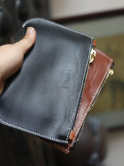 Handmade Women Leather Clutch Wallet Brown Slim Zip Clutch Phone Purse For Women