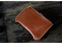 Handmade Women Leather Clutch Wallet Brown Slim Zip Clutch Phone Purse For Women