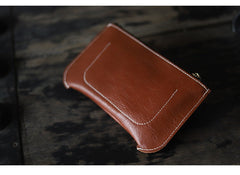 Handmade Women Leather Clutch Wallet Brown Slim Zip Clutch Phone Purse For Women