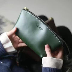 Handmade Women Leather Clutch Wallet Black Toiletry Bag Makeup Bag For Women