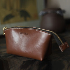 Handmade Women Leather Clutch Wallet Brown Toiletry Bag Makeup Bag For Women