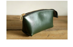 Handmade Women Leather Clutch Wallet Green Toiletry Bag Makeup Bag For Women