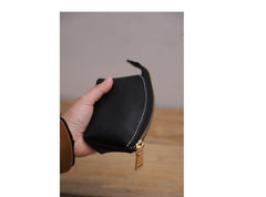 Handmade Women Leather Coin Wallet Brown Minimalist Change Pouch Coin Zip Wallet For Women