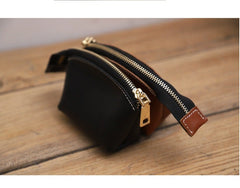 Handmade Women Leather Coin Wallet Brown Minimalist Change Pouch Coin Zip Wallet For Women