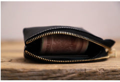 Handmade Women Leather Coin Wallet Brown Minimalist Change Pouch Coin Zip Wallet For Women