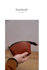 Handmade Women Leather Coin Wallet Brown Minimalist Change Pouch Coin Zip Wallet For Women