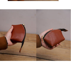 Handmade Women Leather Coin Wallet Brown Minimalist Change Pouch Coin Zip Wallet For Women