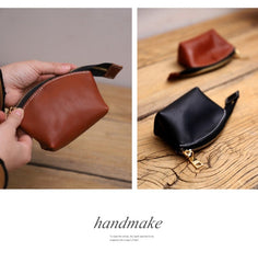 Handmade Women Leather Coin Wallet Brown Minimalist Change Pouch Coin Zip Wallet For Women