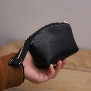 Handmade Women Leather Coin Wallet Minimalist Change - Side View