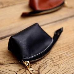Handmade Women Leather Coin Wallet Brown Minimalist Change Pouch Coin Zip Wallet For Women