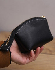 Handmade Women Leather Coin Wallet Brown Minimalist Change Pouch Coin Zip Wallet For Women