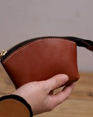 Handmade Women Leather Coin Wallet Brown Minimalist Change Pouch Coin Zip Wallet For Women