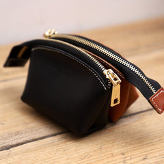 Handmade Women Leather Coin Wallet Brown Minimalist Change Pouch Coin Zip Wallet For Women