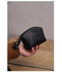 Handmade Women Leather Coin Wallet Brown Minimalist Change Pouch Coin Zip Wallet For Women