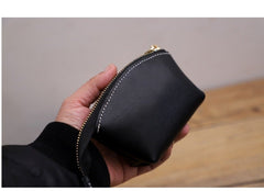 Handmade Women Leather Coin Wallet Brown Minimalist Change Pouch Coin Zip Wallet For Women