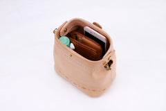 Handmade Womens Beige Leather Mini Doctor Handbag Purse Small Side Chain Bag Doctor Purse for Women