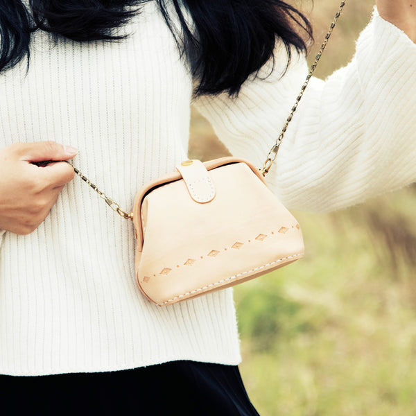 Handmade Womens Beige Leather Mini Doctor Handbag - Back View