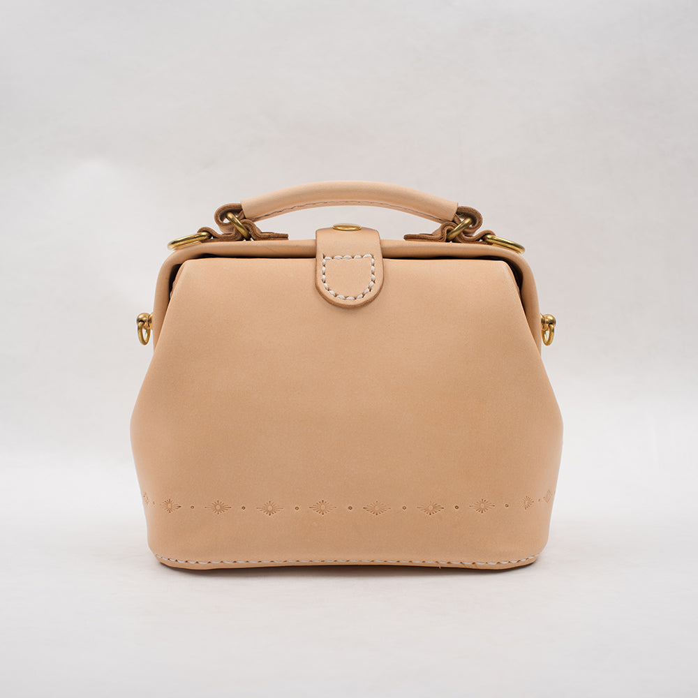 Handmade Womens Beige Leather Mini doctor Handbag shoulder doctor bags for women