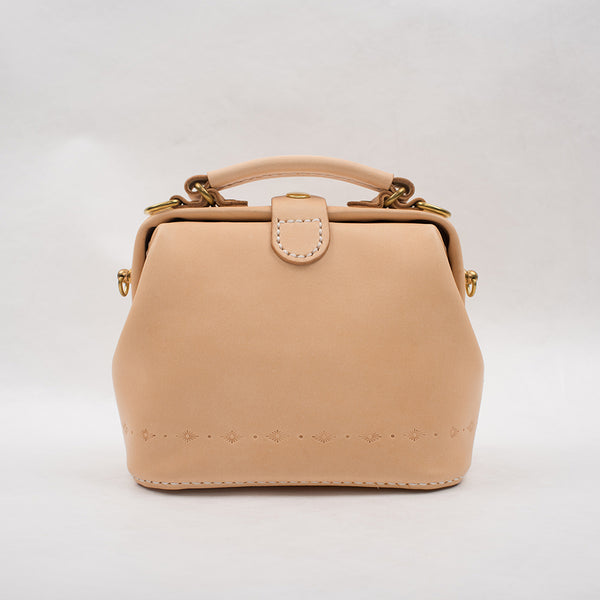 Handmade Womens Beige Leather Mini doctor Handbag - Back View