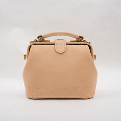 Handmade Womens Beige Leather Mini doctor Handbag shoulder doctor bags for women