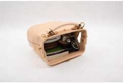 Handmade Womens Beige Leather Mini doctor Handbag shoulder doctor bags for women