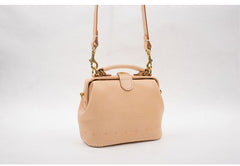 Handmade Womens Beige Leather Mini doctor Handbag shoulder doctor bags for women