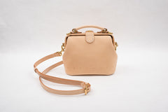 Handmade Womens Beige Leather Mini doctor Handbag shoulder doctor bags for women