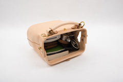 Handmade Womens Beige Leather Mini doctor Handbag shoulder doctor bags for women