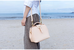 Handmade Womens Beige Leather doctor Handbag shoulder doctor bags Purse for women