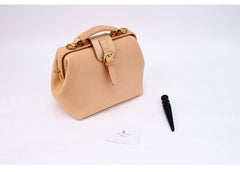 Handmade Womens Beige Leather doctor Handbag shoulder doctor bags Purse for women