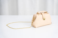 Handmade Womens Beige Small Leather Doctor Handbag Side Purse Doctor Purse for Women