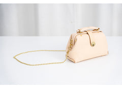 Handmade Womens Beige Small Leather Doctor Handbag Side Purse Doctor Purse for Women