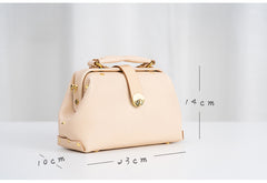 Handmade Womens Beige Small Leather Doctor Handbag Side Purse Doctor Purse for Women