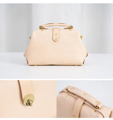 Handmade Womens Beige Small Leather Doctor Handbag Side Purse Doctor Purse for Women