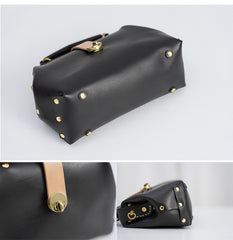 Handmade Womens Black Small Leather Doctor Handbag Side Purse Doctor Purse for Women