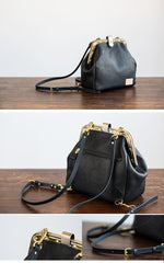 Handmade Womens Black Leather Doctor Backpack Purse Shoulder Doctor Handbag for Women