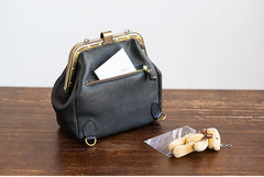 Handmade Womens Black Leather Doctor Backpack Purse Shoulder Doctor Handbag for Women
