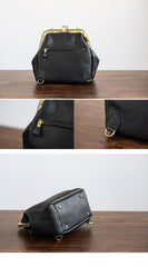 Handmade Womens Black Leather Doctor Backpack Purse Shoulder Doctor Handbag for Women