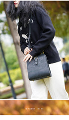 Handmade Womens Black Leather Doctor Handbag Side Purse Doctor Purse for Women