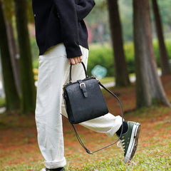 Handmade Womens Black Leather Doctor Handbag Side Purse Doctor Purse for Women