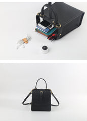 Handmade Womens Black Leather Doctor Handbag Side Purse Doctor Purse for Women