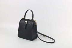 Handmade Womens Black Leather Doctor Handbag Side Purse Doctor Purse for Women