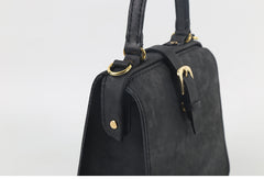 Handmade Womens Black Leather Doctor Handbag Side Purse Doctor Purse for Women