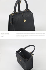 Handmade Womens Black Leather Doctor Handbag Side Purse Doctor Purse for Women