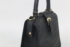Handmade Womens Black Leather Doctor Handbag Side Purse Doctor Purse for Women