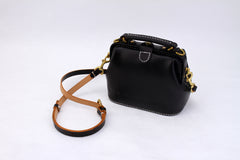 Handmade Womens Black Leather Small doctor Handbag shoulder doctor bags for women