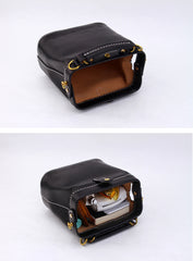 Handmade Womens Black Leather Small doctor Handbag shoulder doctor bags for women