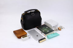 Handmade Womens Black Leather Small doctor Handbag shoulder doctor bags for women